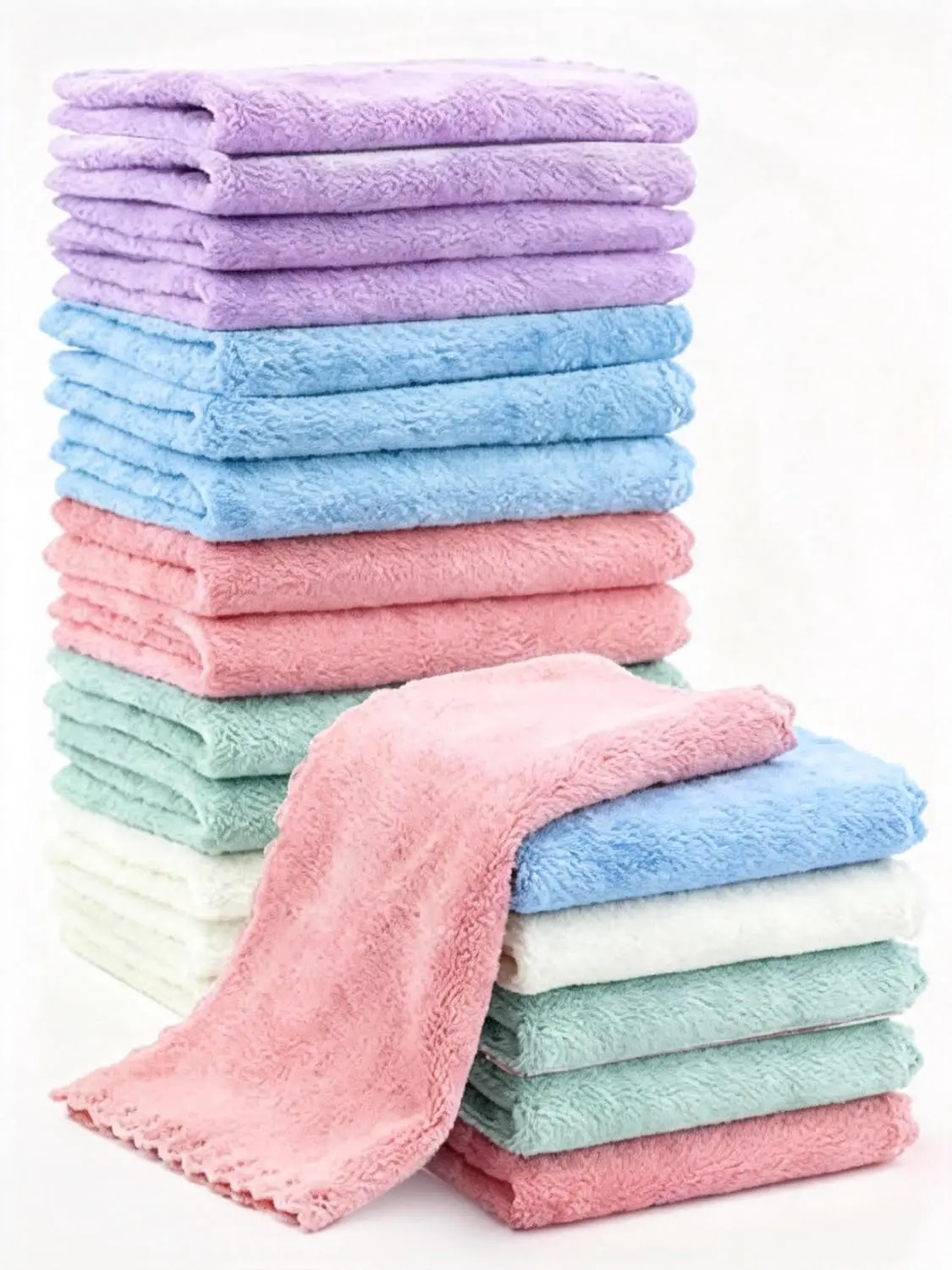 20 Pack Microfiber Coral Fleece Baby Washcloths Extra Absorbent 10x10 Inches Soft Wash Clothes Bath Face Towel for Newborn Infant and Toddlers Muticolor