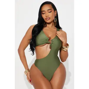 Malia Stone Hardware Cutout 1 Piece Swimsuit - Olive