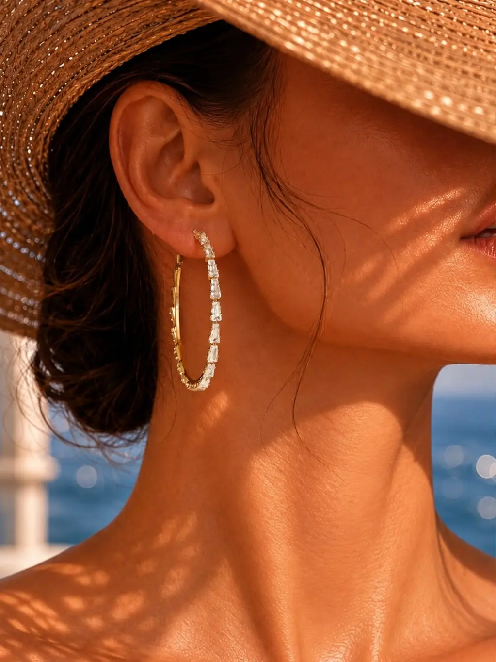 Loyalove Golden Gold T-Shaped Cubic Hoop Earrings With Zirconia Sensitive Ears Womens earring 1.57/1.96/2.36inch Fashionable Gift