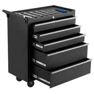 Garvee 5-Drawer Rolling Tool Chest – Lockable Tool Box with Wheels, Portable Storage for Warehouse, Workshop & Repair Shop, Red