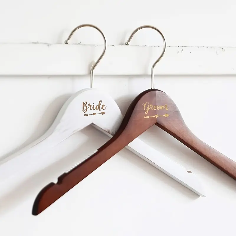 Set of 2 Wooden Wedding Suit Hangers, Perfect for Bridal Wedding Dresses And Suits, Wedding Accessories, Couple Hangers, Great for Home Wardrobe Decoration, Holiday Decoration, Bride, Groom, Hanging, Hanging Accessory
