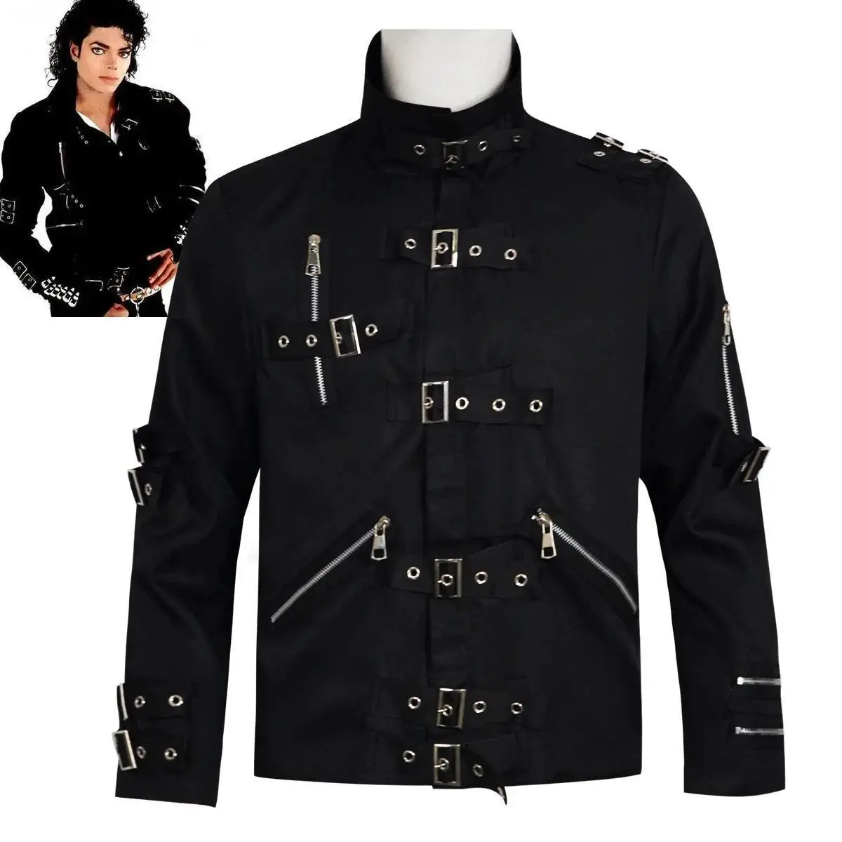 Michael Jackson BAD Punk Jacket Black Stretch Outwear Motorcycle Role Player impersonator Costumes Classic BAD T-shirt Belt