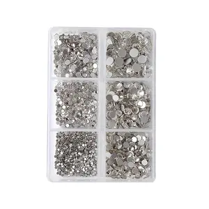 Nail Art Rhinestone Silver Round Beads Flatback Gems 3D Charms for Manicure DIY Crafts Jewelry Shoes Clothes Accessories Glitter Glue Multi-sized Multi-shaped