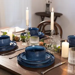 Famiware Star 12 Piece Dinnerware Sets, Plates and Bowls Set For 4, Double Reactive Glaze Dishwasher Safe and Microwave Safe