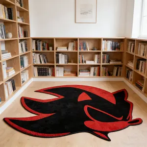 Red and black hedgehog head shaped carpet, contrasting velvet floor mat, non slip and wear-resistant floor mat for bedroom and study, trendy personalized atmosphere decoration mat, Home decor rug, Decorative Rug, Non Slip Rugs, Durable Decorative Mat