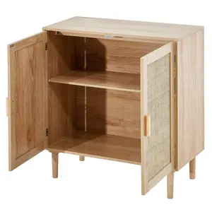 Natural Rattan Cupboard Furniture - 2 Magnetic Doors, Adjustable Shelves, Sideboard Storage Cabinet, Storage Buffet Cabinet, Furniture for Kitchen (Summervibes Design)