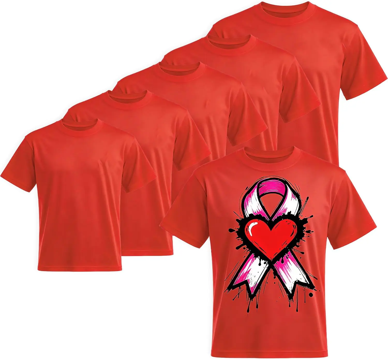 5-Pack Red Polyester Tshirts for Sublimation, Relaxed Fit Unisex Crew Neck Blanks for Personalized DIY Gifts and Casual Wear, Tshirt, Fabric, Menswear, Plain, Wrinkle