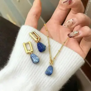 Natural Lapis Lazuli Jewelry Set, Elegant Necklace & Earrings, Perfect Gift for Women, High-Quality Stone Accessories