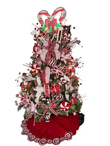 Candy Cane Holiday Tree Decor Bundle Kit with Ornaments Christmas Box Decoration christmas  tree Spray Velvet