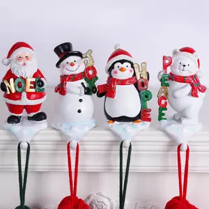 Set of 4 3D Christmas Stocking Holders Fireplace Hanger Hooks for Christmas Mantle Decoration