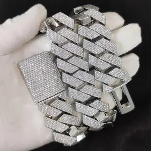 Pass  Test  25mm Wide 4Rows  Solid Silver Cuban link chain for Rapper Hip Hop  Iced Out Necklace