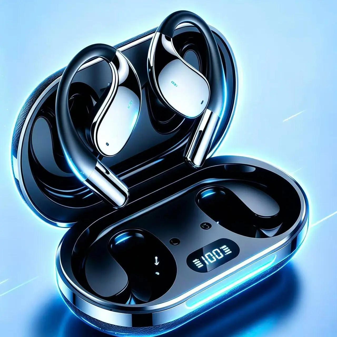 Wireless headphones, open-ear headphones, full-color display headphones, touchscreen, gaming headphones, built-in microphone, high-definition voice — ideal for running and workouts, business, and music
