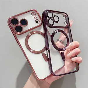 Full Coverage Lens Protector Magnetic Electroplated TPU Case for IPhone 17 16 15 14 13 12 11 Pro Max Plus Air Slim Shockproof Anti Scratch Anti Fingerprint Lightweight Sturdy MagSafe Compatible Wireless Charging Support Protective Cover