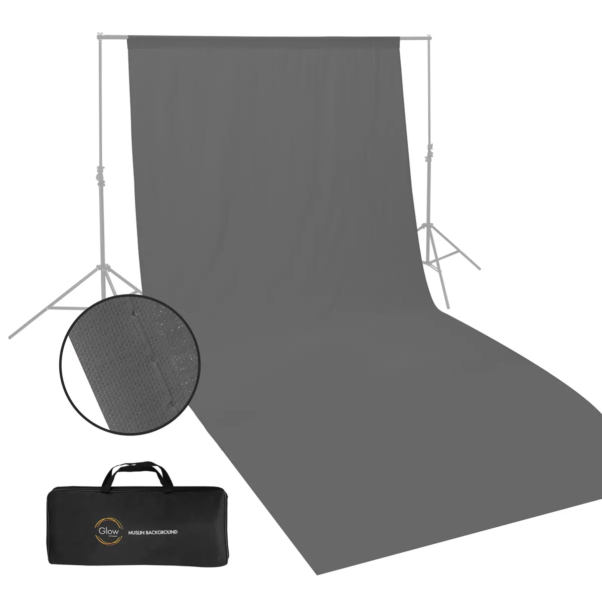 Glow Cross-Resistant Crush-Proof Muslin Backdrop, 10x20ft (Grey) for Camera Photography Accessories