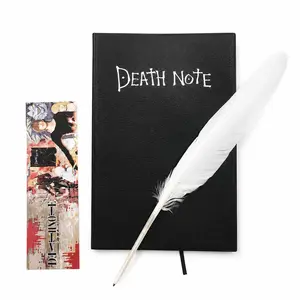 Death Note Anime Journal Collection, Leather Notebook with Feather Quill Pen & Metal Bookmark, Detailed Character Themed Stationery Set, High-Quality Anime Props for Writing and Drawing, Essential Gift for Anime Fans