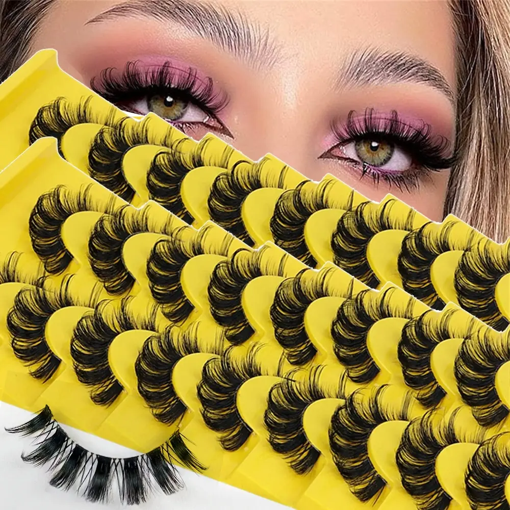 20 Pairs 2 Pack Lashes DD Curl 10-16mm Russian Lashes, 3D Mink Eyelashes Reusable Fluffy Synthetic Strip Lashes Extensions for Women Makeup Cosmetic