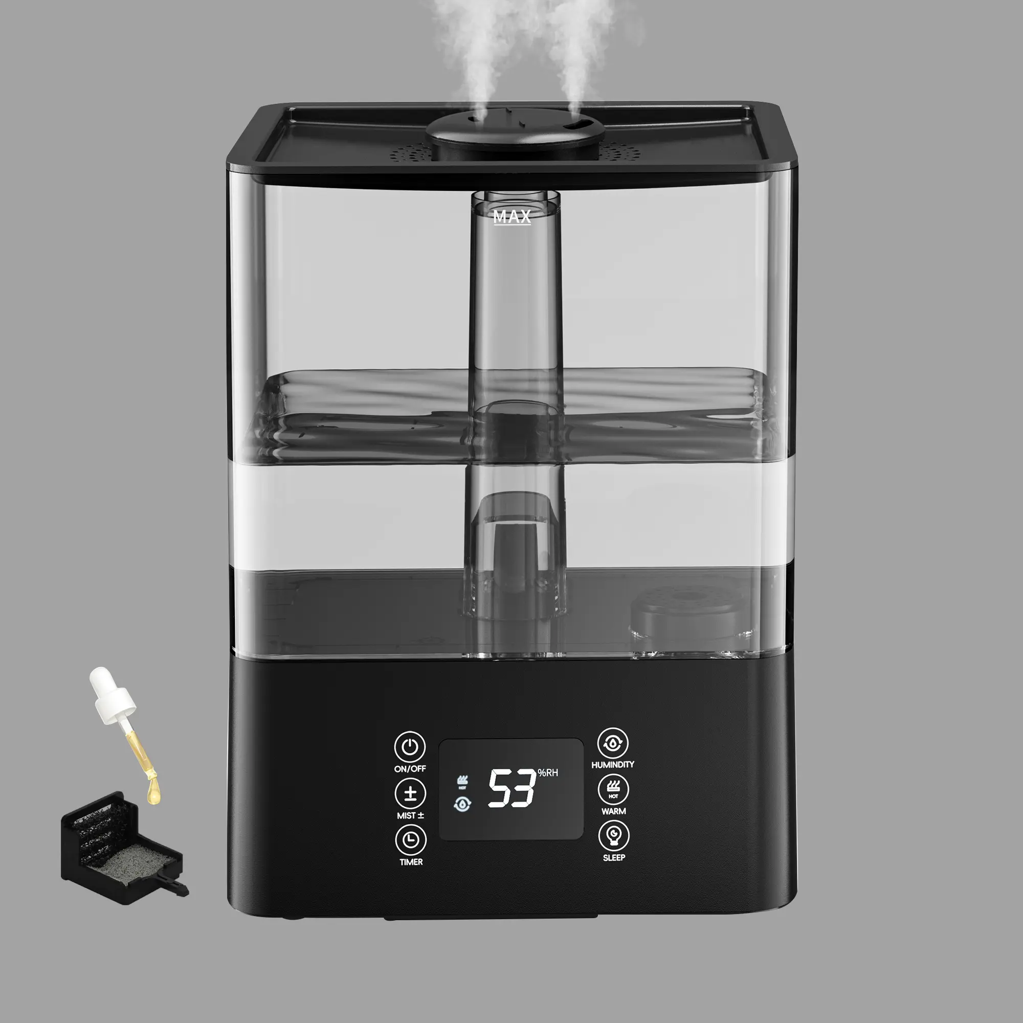 6L Cool& Warm Mist Humidifier – Quiet Bedroom Air Humidifier with Sleep Mode, Timer, Adjustable Humidity & Essential Oil Diffuser for Large Rooms and Whole House Use