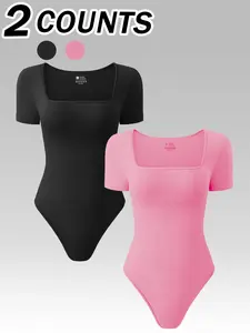 Women's Solid Color Ribbed Sports Bodysuit, Sporty Comfy Casual Breathable Sleeveless Bodysuit for Daily Wear, Ladies Sportswear for Indoor Outdoor Wear, Minimalist Tops