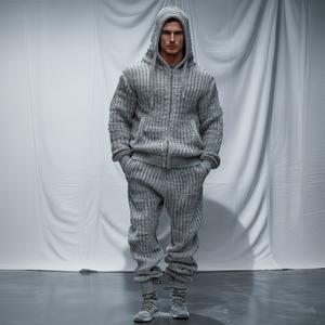 Mens BlackFriday hoodies men grey knitted two piece set long sleeve hoodie zip up jacket and matching pants soft warm breathable fabric casual streetwear daily lounge wear athletic style comfortable outfit for fall winter essential tracksuit