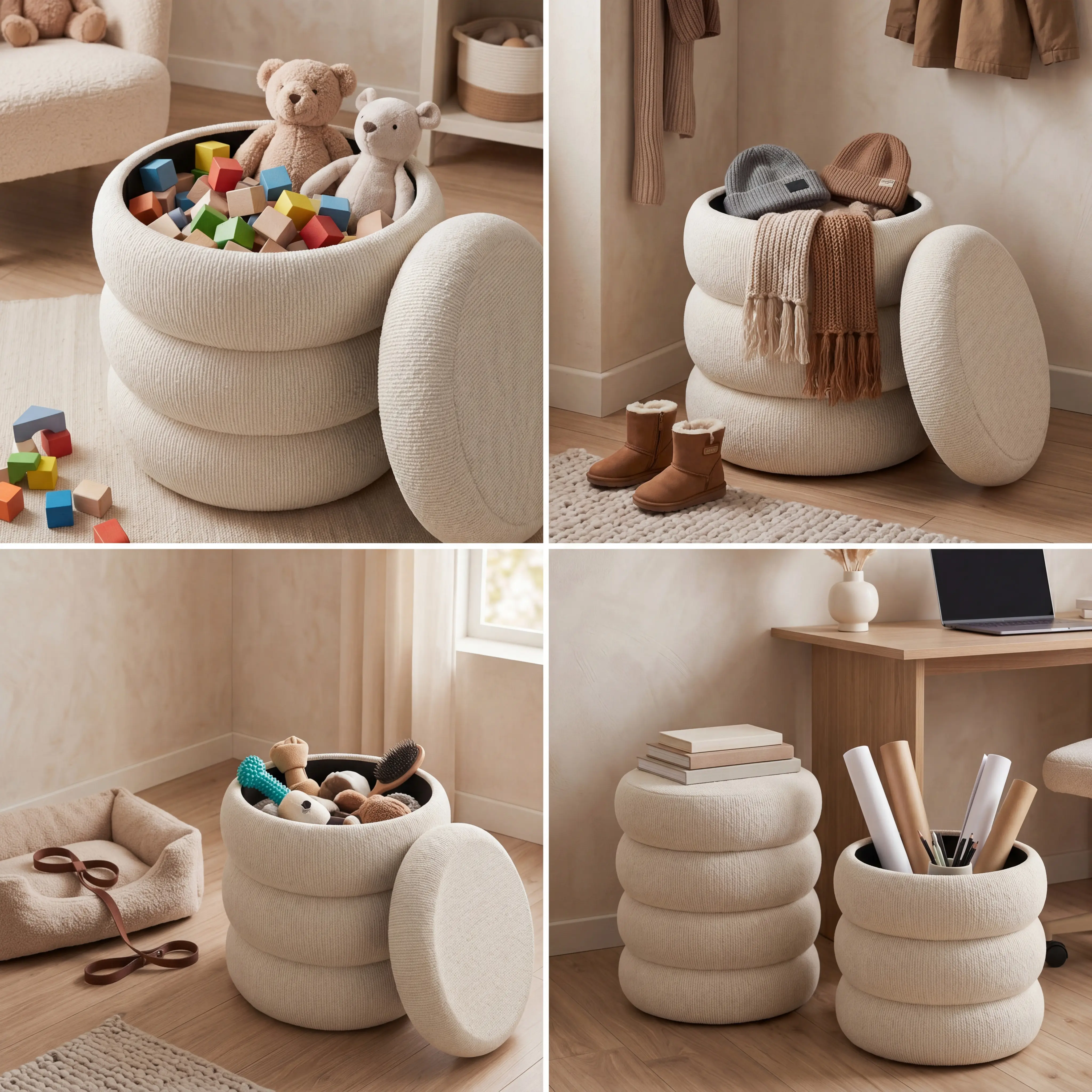 Summergarden Round Multifunctional Stool - Modern Footstool, Pre-Assembled Living Room Furniture, 1-Person Storage Ottoman Footrest Pouf, Vanity Stool