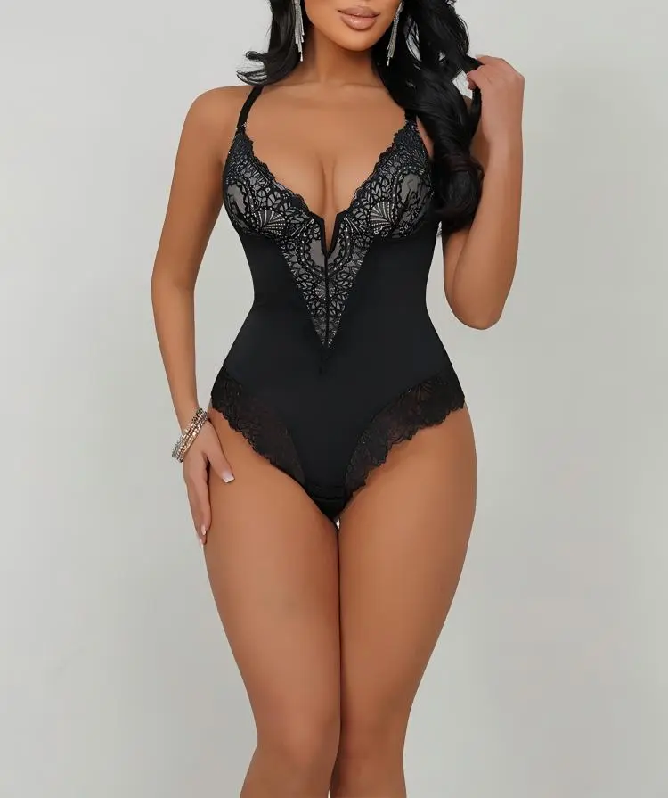 INTIMIOLOGY Women's Lace Shapewear Bodysuit Tummy Control Bust Lifting Breathable Body Shaper Deep V