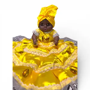 Ochun Santeria Baby Doll - Yellow Oshun Orisha Spiritual Doll with Embroidered Dress and Headwrap, Religious Decor for Santeria Practices, Spiritual Figures for Home Altar