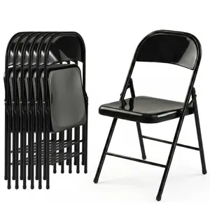 4/6 Pack All-Steel Folding Chairs, Heavy Duty Metal Frame, Supports Up to 350 lbs, Portable Space Saving Chairs for Home, Office and Indoor & Outdoor Events storage