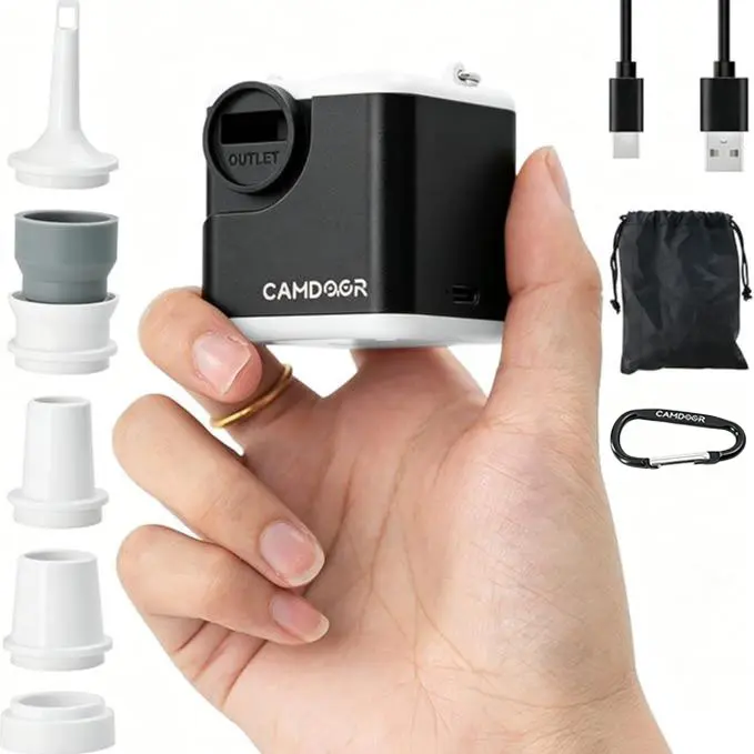 【TikTokShopSummerSale】Camdoor Portable Mini Air Pump for Air Mattress & Pool Floats, Fast Inflate & Deflate Campingcamping essentials，Fast Inflate & Deflate Camping Pump with LED Light, 2400mAh Super Strong Mini Air Mattress Pump with Camping Light,
