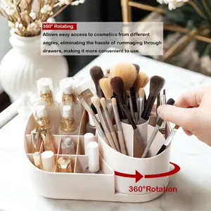 Cosmetic organizing table with rotating brush holder, suitable for storage and organization of cosmetics on dressing tables, bathrooms, and vanity cabinets. It is a multi-functional storage box, tabletop storage box, pencil box, and household item