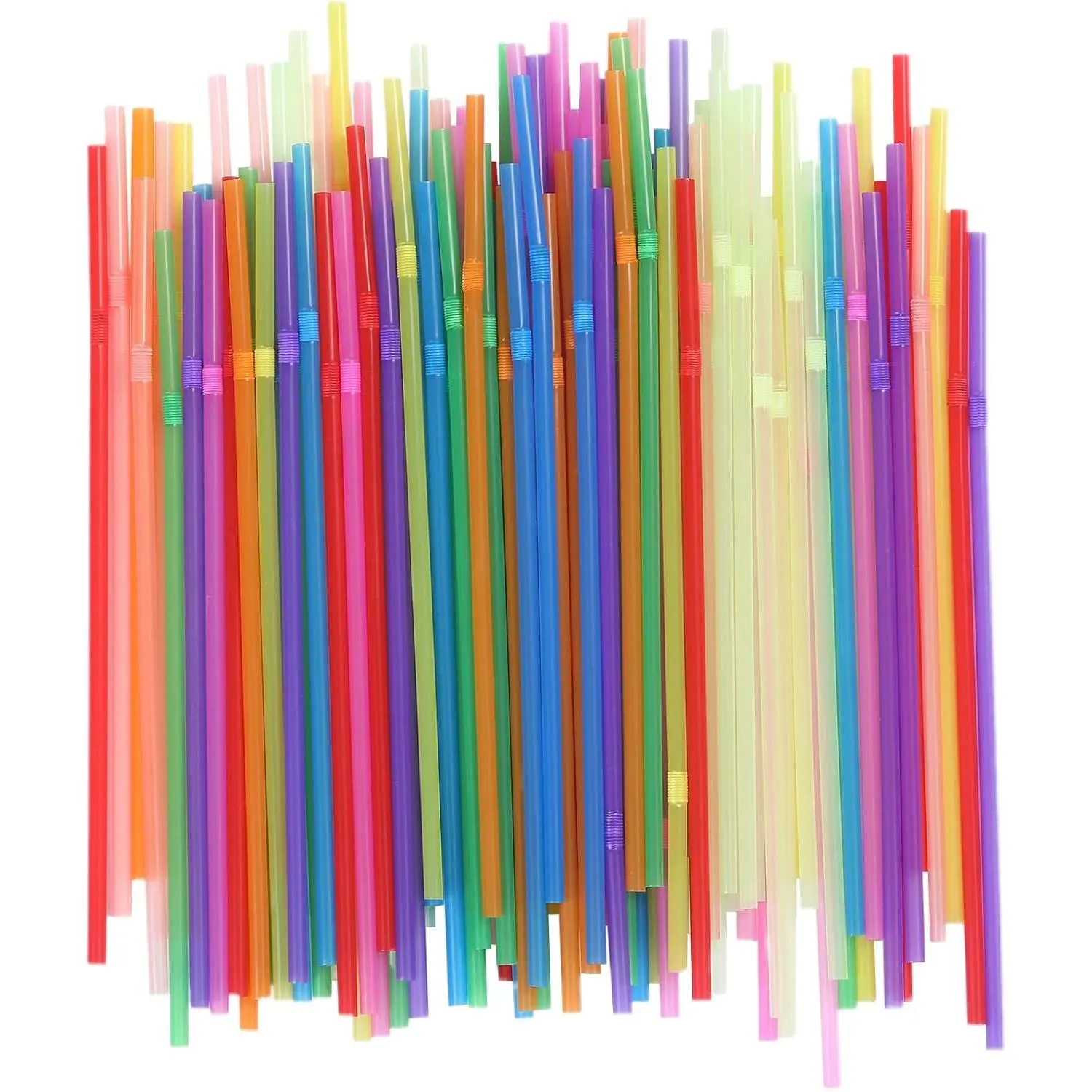 200 count Disposable Plastic Drinking Straws - Flexible Straws Disposable Long Colorful PP Plastic Striped Assorted Colors for Home Use Milk Juice Drinks.8.25"Long X 0.2"Diameter