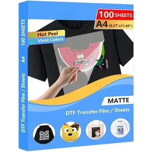 100 Sheets DTF Transfer Film Paper A4 Double Sided Thick Clear Pretreat Sheets,  Heat Transfer Paper for Inkjet Printer DTG Printer Direct Print  T Shirts Textile
