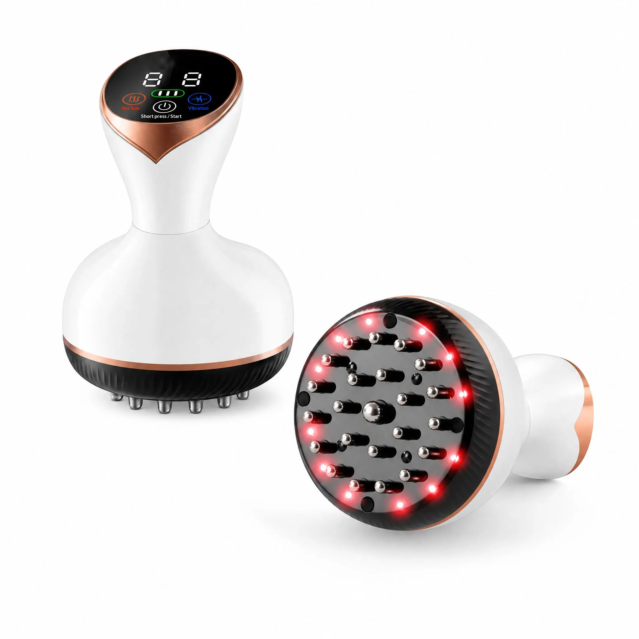 Handheld Meridian Massager with Red LED Light, Heating & Vibration Therapy | 4 Modes & 30 Adjustable Intensity Levels, Portable Personal Beauty Care Device for Abdomen, Shoulder & Back