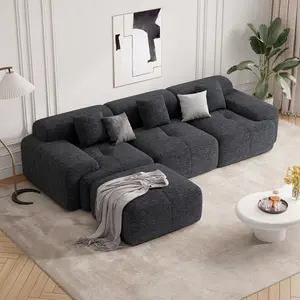 【2 Packages shipping】122" Modern L Shaped Modular Sectional Sofa, Boneless Couches for Living Room with Ottoman,4 Seater Convertible Chenille Cloud Couch Sofa Set, No Assembly Required, Grey-Black 1 PCS