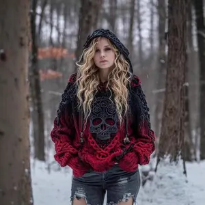 Trending women's fall/winter oversized hoodie: retro print, faux wool, fleece-lined, casual outerwear, drop shoulder, versatile, and effortlessly chic top
