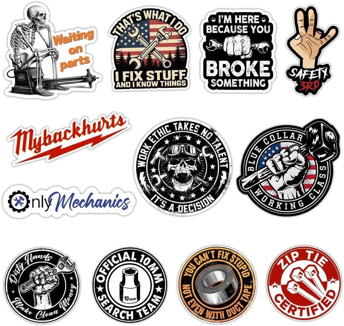 Mechanic Sticker Funny Hard Hat Sticker Electrician Construction Worker Welding Welder Helmet Stickers Diesel Mechanics Gift for Blue Collar Men Car Decal for Bottle Toolbox Window
