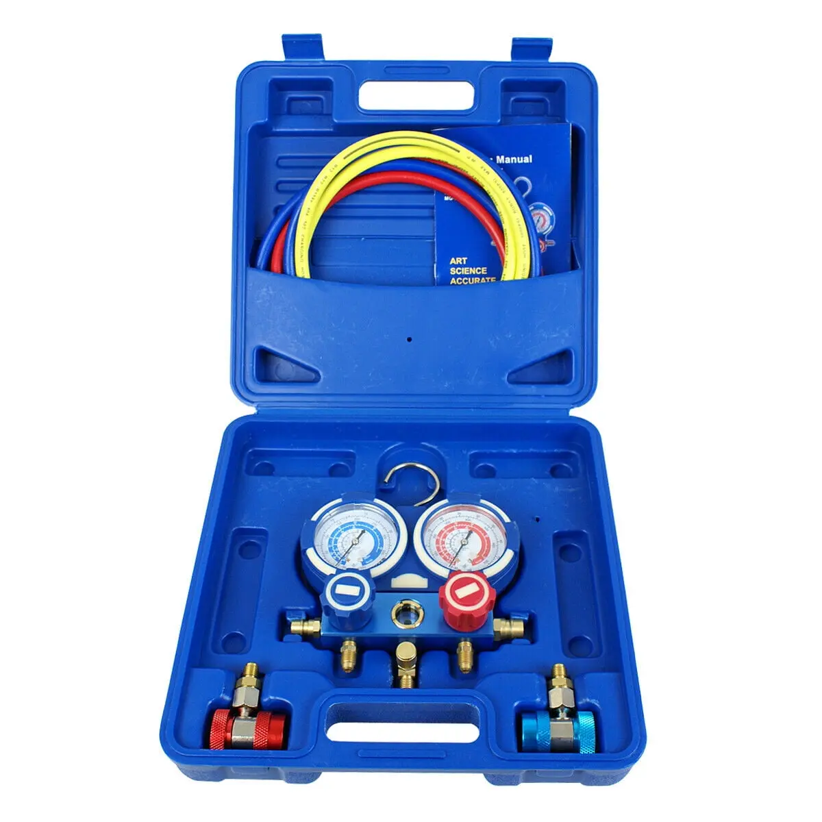 SUPERDEAL Aluminum AC Manifold Gauge Set with Gauges+Hoses & Back Hook - 600 psi Rating, Built-in Viewing Glass, Appliance Refrigerator Accessories for Home, Automotive Use, Business