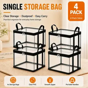 Large Stuffed Animal Storage Bag | PVC Organizer Bin with Carrying Handle | Dustproof Toy Container for Playroom & Living Room | Black