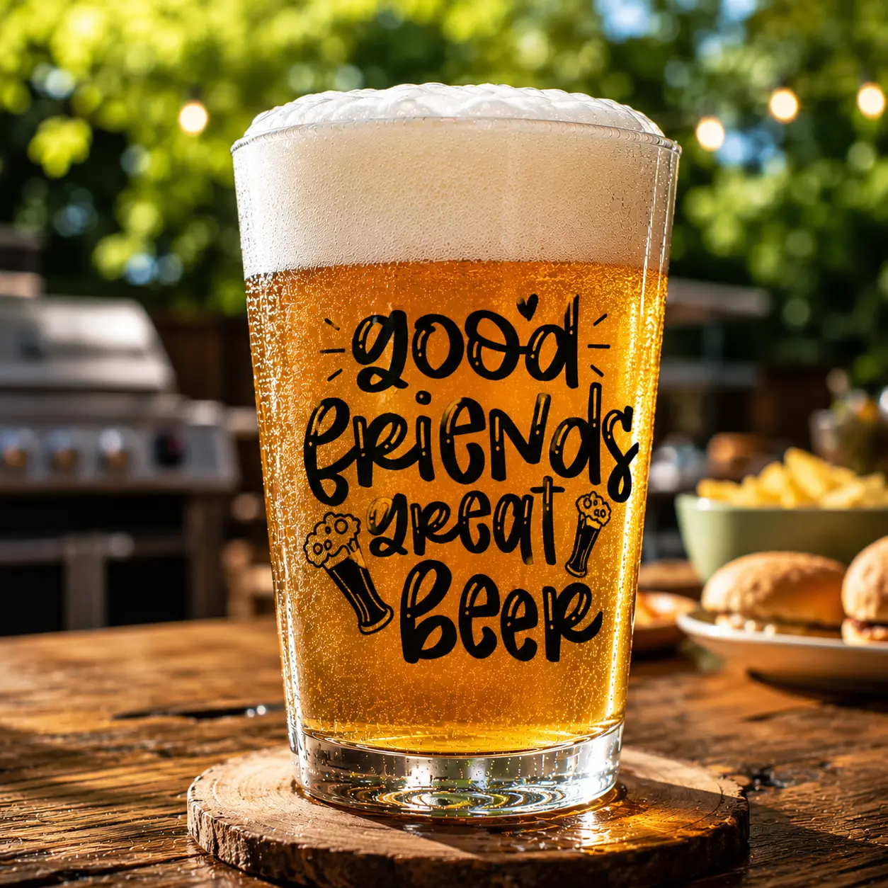 Good Friends Great Beer Custom Printed Beer Glass, Personalized Pint Glass, Stemless Wine Glass, Funny Drinking Glass, Custom Name Glass, Personalized Gift Glass, Beer Glass, Wine Tumbler, Graphic Printed Glass Cup