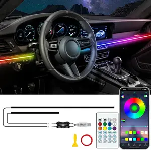 Car Interior LED Strip Light, Acrylic RGB USB Ambient Light Kit, Dreamy Color Chasing, Music Sync Dynamic Scanning Lighting
