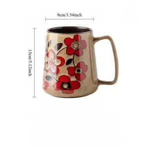 Vibrant Floral Ceramic Cup 700ML Hand-Painted Design, Microwave Safe Insulated Multi-Functional Kitchen & Dining Coffee Tea Cup, Chinese Aesthetic Bright Glaze Glossy Drinkware
