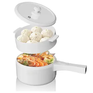 1.5L Electric Hot Pot with Steamer Ceramic Non-Stick Portable Travel Cooker for Ramen Steak Fried Rice Soup Egg Dual Power Control 350W 700W Smart Cooking All-in-1 Versatility Easy Clean User-Friendly