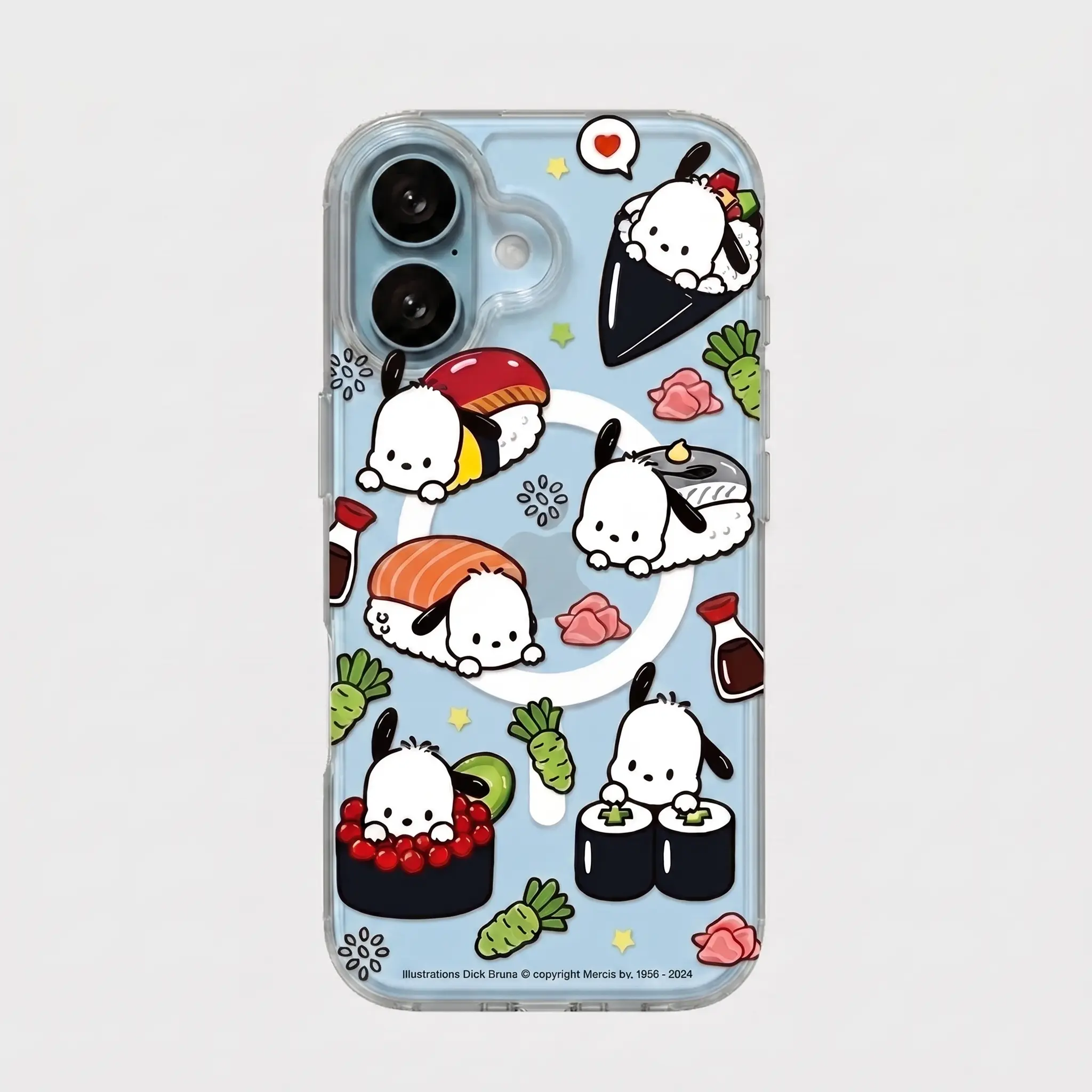 Cute Kawaii Pochacco SuShi MagSafe Clear Phone Case, Cute Dog Shockproof Protective Cover, Slim Wireless Magnetic Case for iPhone 17 16 15 14 13 12 11 Pro Max, Samsung S26 S25 S24 S23 S22 Ultra
