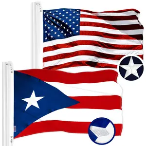 G128 Combo Pack: American USA Flag 2x3 Ft & Puerto Rico Puerto Rican Flag 2x3 Ft | Both ToughWeave Series Embroidered Polyester, Embroidered Design, Indoor/Outdoor, Brass Grommets