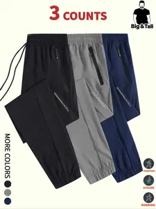 Plus Size Men's Solid Color Drawstring Waist Pants,  Pants for Men, Casual Comfy Breathable Quick Drying Trousers for Daily Wear, Men's Bottoms for All Seasons