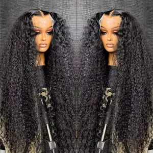 [Hot] Bling Hair 180 Density 13X6 HD Transparent Deep Wave Curly Human Hair Lace Frontal Wig 30 34 Inch 13X4 Lace Front Wigs For Black Women