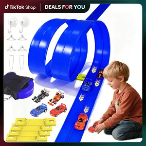 20FT Flexible Race Car Track for Kids Ages 3-8, Bendable Wall & Floor Ramp Track with 4 Mini Cars, Suction Cups & Hooks, Compatible with Hot Wheels 1:50 Diecast Cars, Summer Birthday & Christmas Gift for Boys Girls