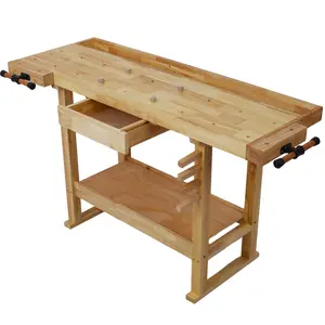 50-60Inch Wood Workbench - Wooden Workbench for Garage Workshop and Home