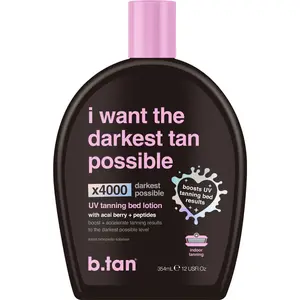 b.tan UV Tanning Bed Lotion | I Want The Darkest Tan Possible - x4000 Tan Intensifiers, Indoor & Outdoor Tan Accelerator, Best Browning Body Tan Accelerator, No Sun Protection, Helps Achieve Ultra Dark Fake Tan, Açai Berry, Peptides Tanning