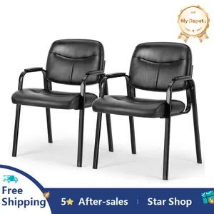 Waiting Room Chair Reception Chair Office Guest Chair, Conference Room Chair Lobby Chair with Padded Arms, Desk Chair No Wheels Leather Office Chair