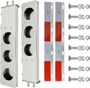 Stainless Steel Mud Flap Hanger Set with Circle Light Cutouts 2-1/2" Bolt Spacing 30" Length Rear Bar for Semi Trucks, 2.5" Bolt Spring Loaded with Aluminum Reflective Tapes